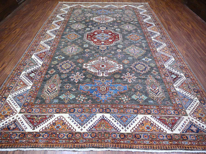 9'1" x 12'11" New Hand Knotted Grey Wool Runner Oriental Rug - MOA10274622