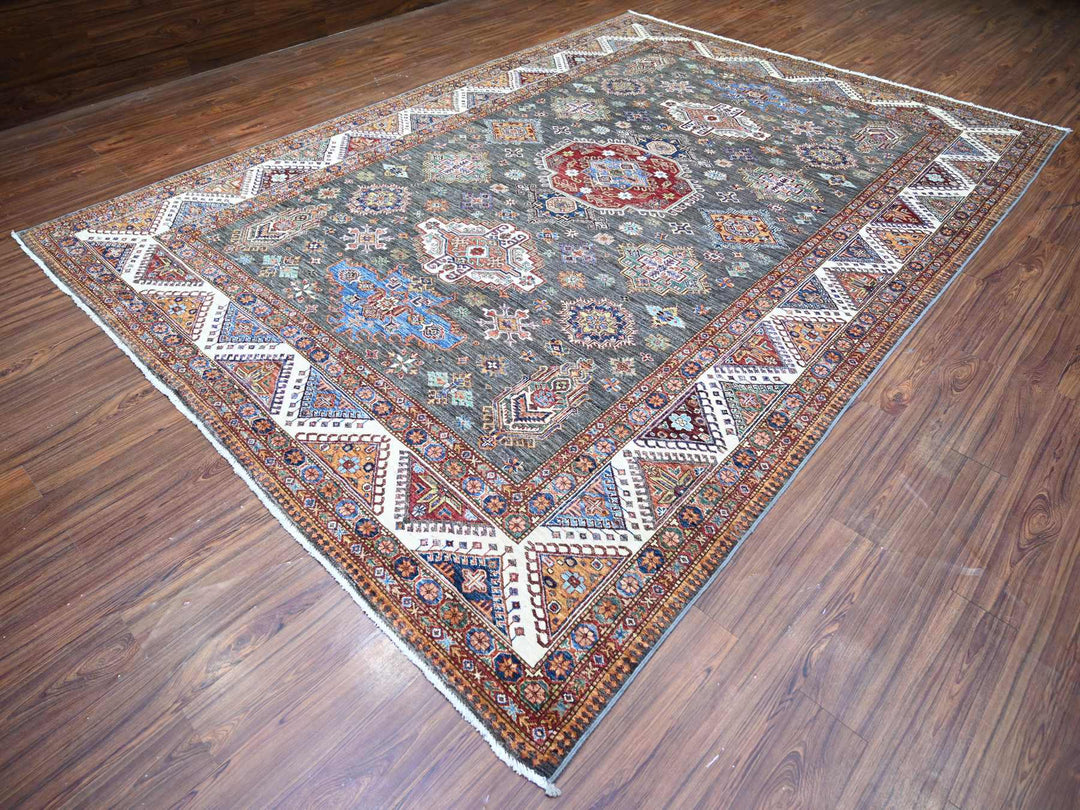 9'1" x 12'11" New Hand Knotted Grey Wool Runner Oriental Rug - MOA10274622