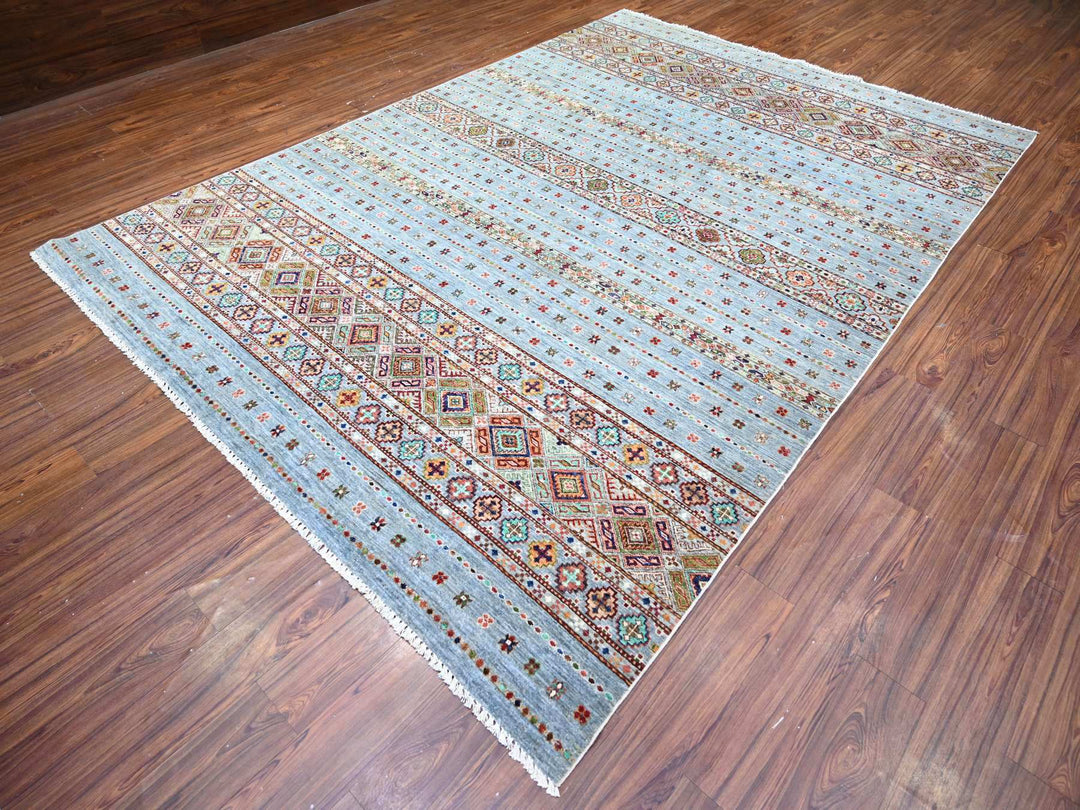 8'2" x 11'10" New Hand Knotted Grey Wool Rectangle Oriental Rug - MOA10274676