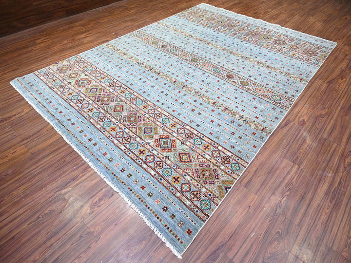 8'2" x 11'10" New Hand Knotted Grey Wool Rectangle Oriental Rug - MOA10274676