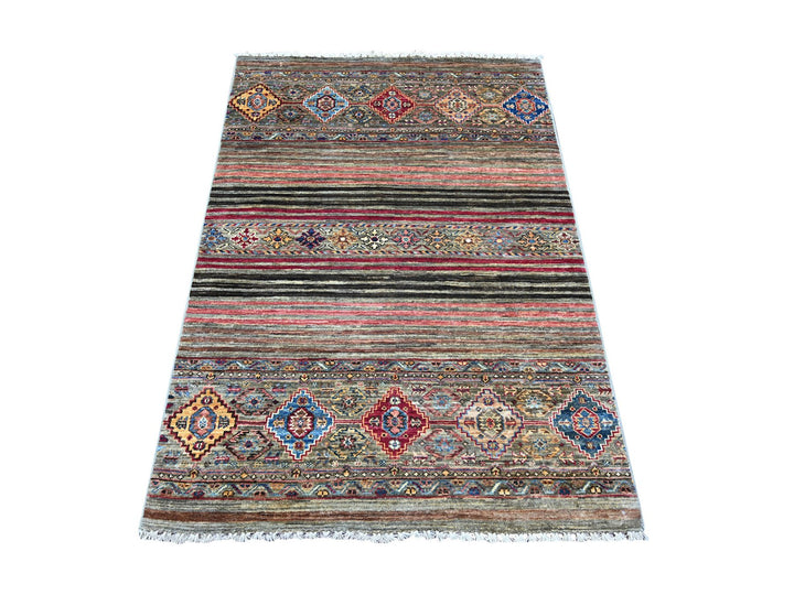 3'4" x 5'1" New Hand Knotted Grey Wool Rectangle Oriental Rug - MOA10274789