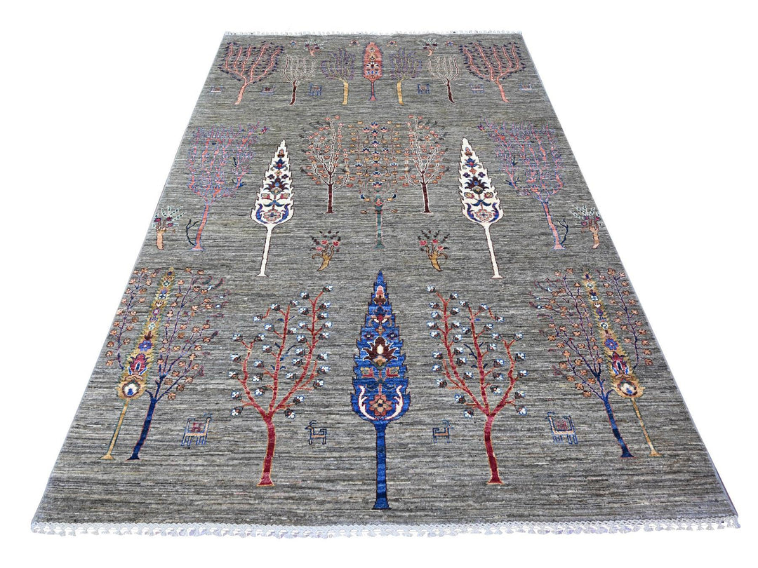 5'7" x 8'3" New Hand Knotted Grey Wool Rectangle Oriental Rug - MOA10274796