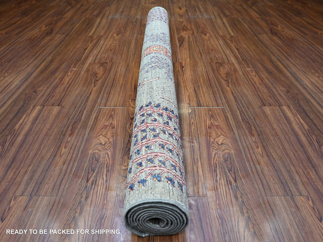 5'7" x 8'3" New Hand Knotted Grey Wool Rectangle Oriental Rug - MOA10274796