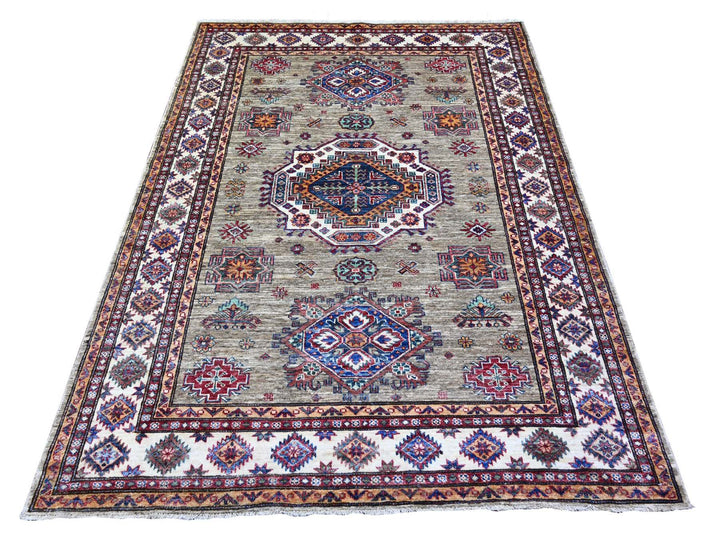 5'1" x 6'10" New Hand Knotted Beige Wool Rectangle Oriental Rug - MOA10274797