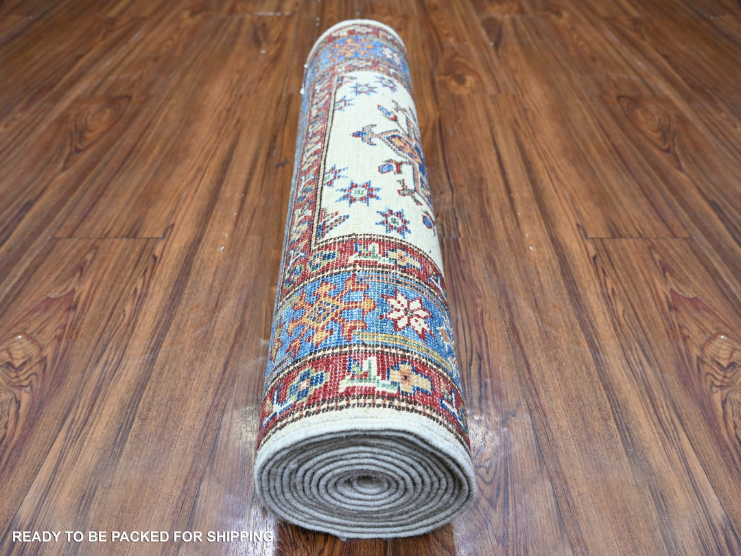 2'7" x 12'10" New Hand Knotted Ivory Wool Runner Oriental Rug - MOA10274812