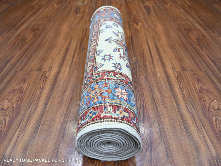 2'7" x 12'10" New Hand Knotted Ivory Wool Runner Oriental Rug - MOA10274812