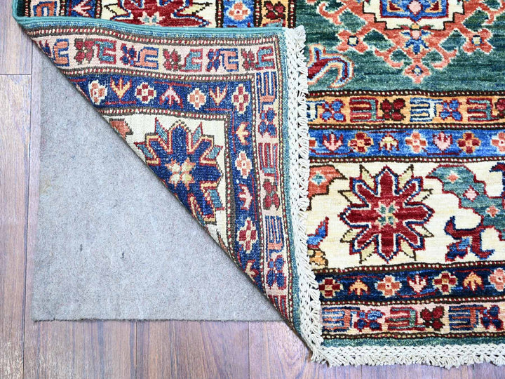 5'11" x 8'9" New Hand Knotted Green Wool Rectangle Oriental Rug - MOA10274978