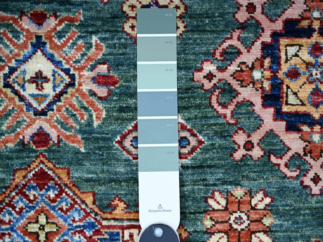 5'11" x 8'9" New Hand Knotted Green Wool Rectangle Oriental Rug - MOA10274978