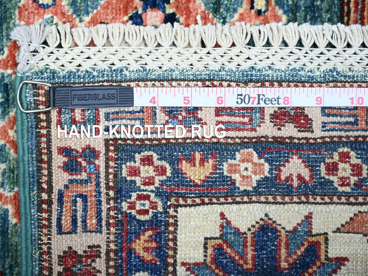 5'11" x 8'9" New Hand Knotted Green Wool Rectangle Oriental Rug - MOA10274978