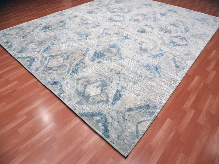 12'1" x 15'2" New Hand Knotted Ivory Wool & Silk Rectangle Oriental Rug - MOA10275012