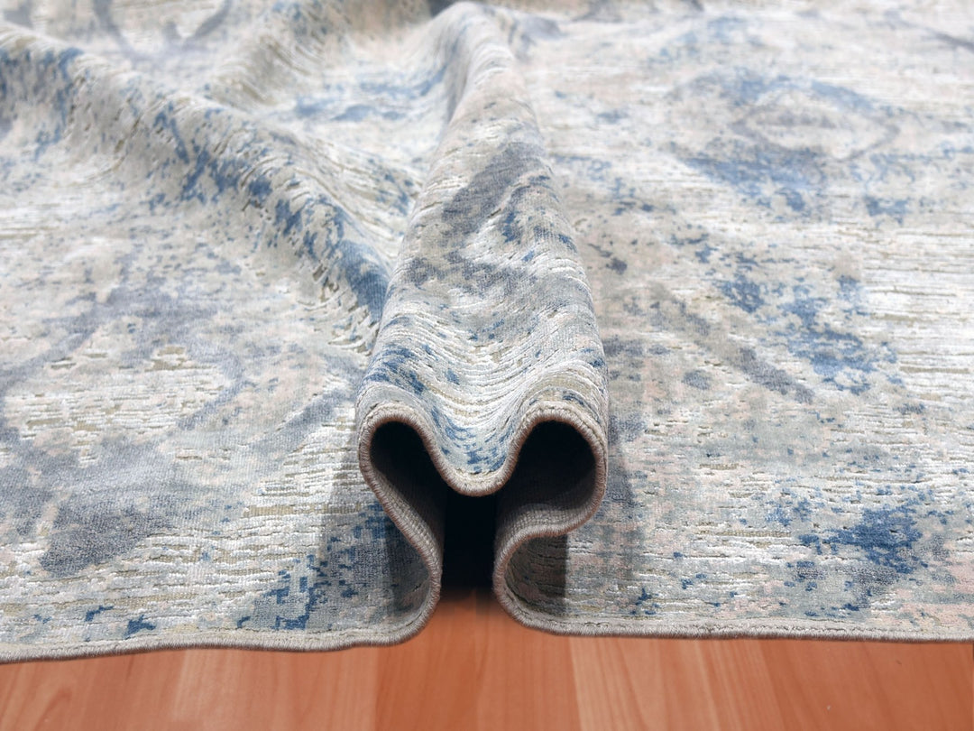 12'1" x 15'2" New Hand Knotted Ivory Wool & Silk Rectangle Oriental Rug - MOA10275012