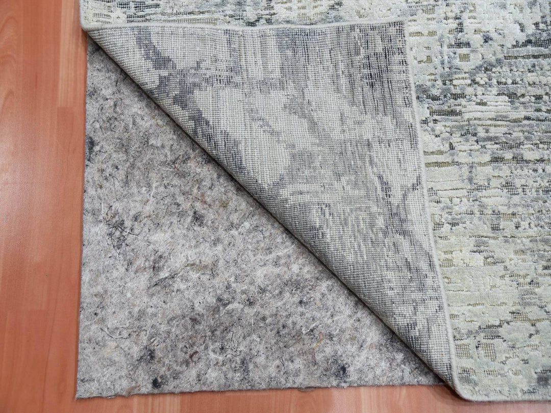 11'9" x 15'3" New Hand Knotted Grey Wool & Silk Rectangle Oriental Rug - MOA10275013