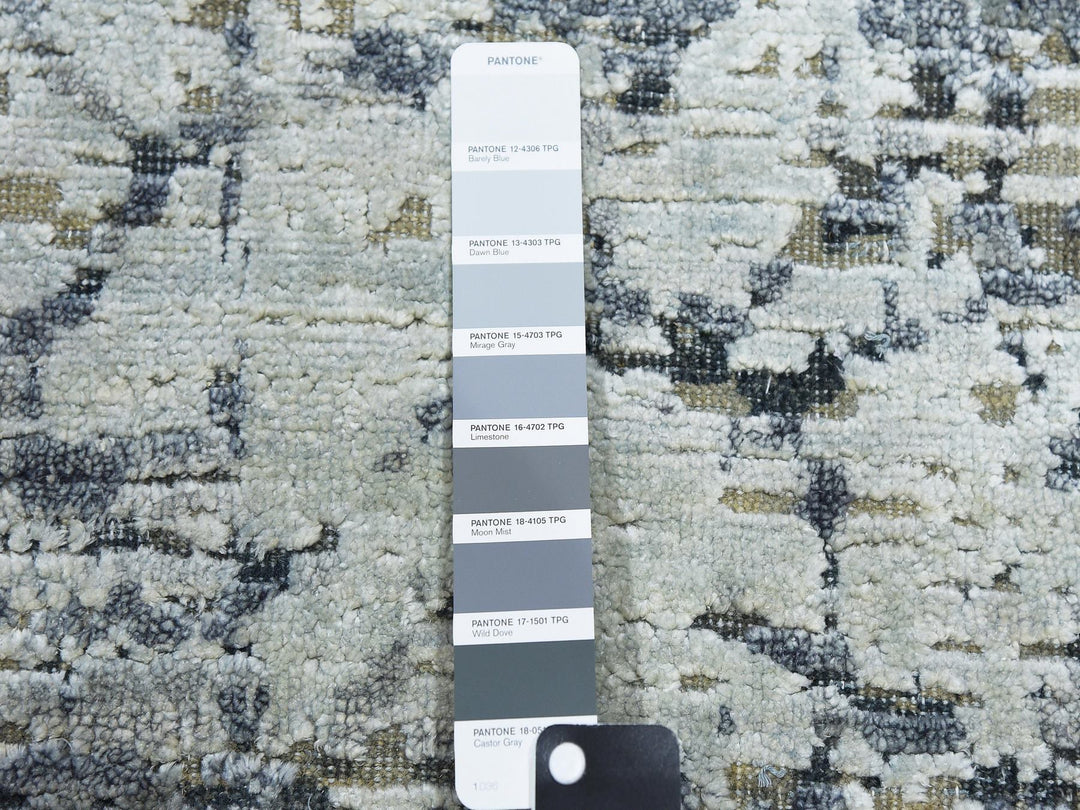 11'9" x 15'3" New Hand Knotted Grey Wool & Silk Rectangle Oriental Rug - MOA10275013