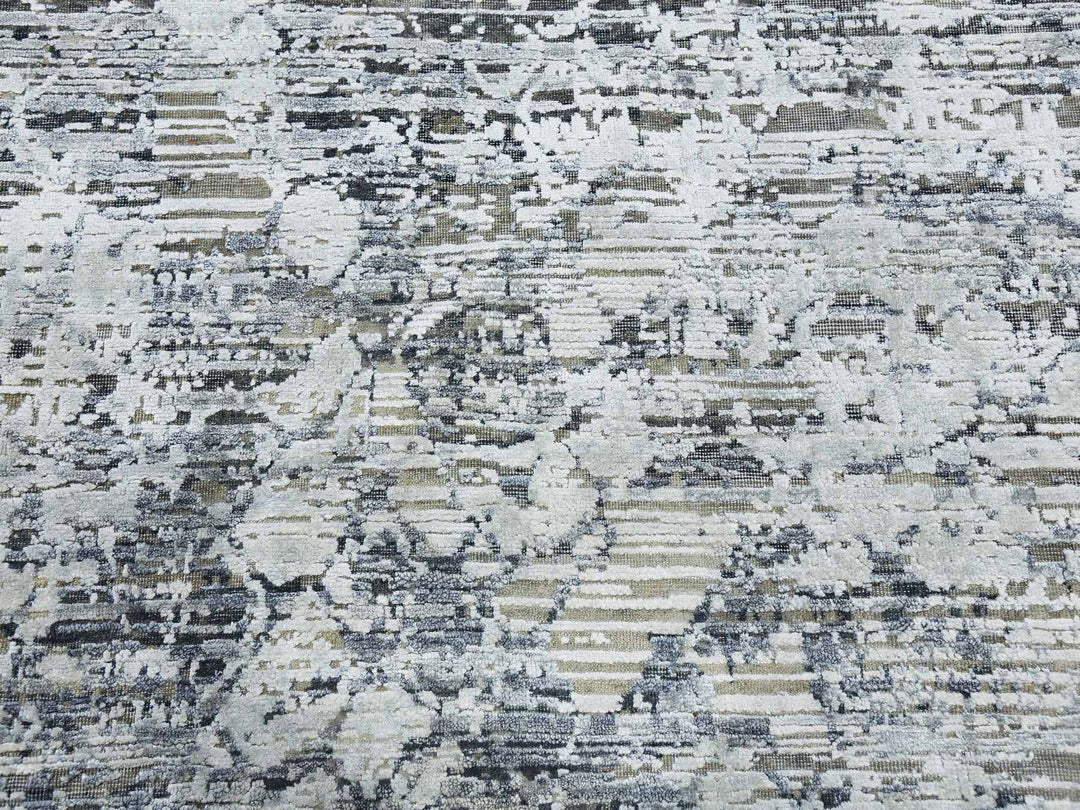 11'9" x 15'3" New Hand Knotted Grey Wool & Silk Rectangle Oriental Rug - MOA10275013