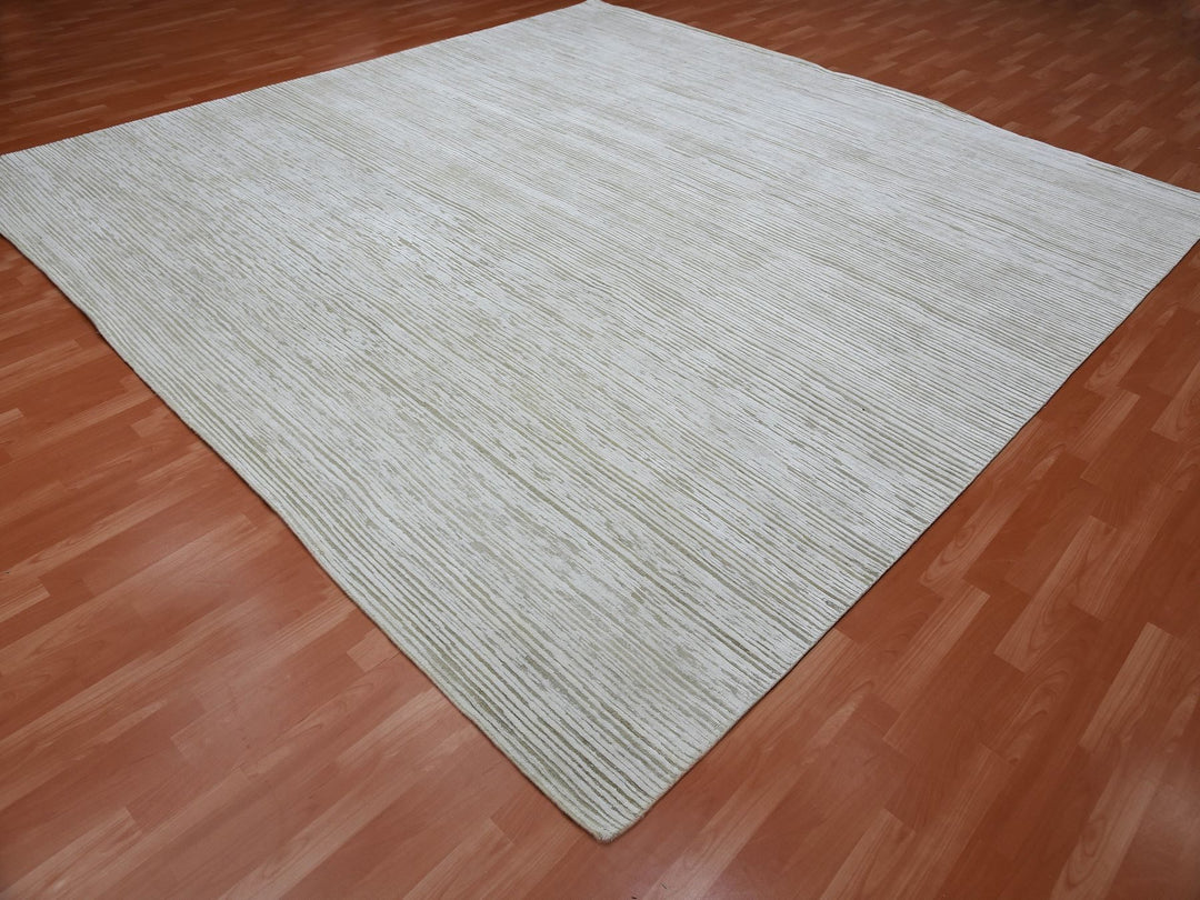 11'10" x 11'10" New Hand Knotted Ivory Wool & Silk Square Oriental Rug - MOA10275016