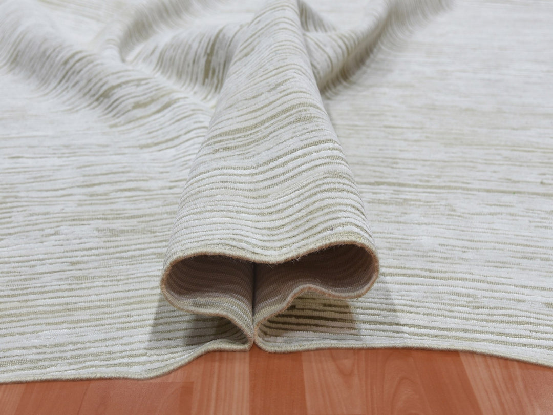 11'10" x 11'10" New Hand Knotted Ivory Wool & Silk Square Oriental Rug - MOA10275016