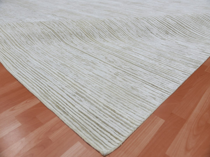 11'10" x 11'10" New Hand Knotted Ivory Wool & Silk Square Oriental Rug - MOA10275016