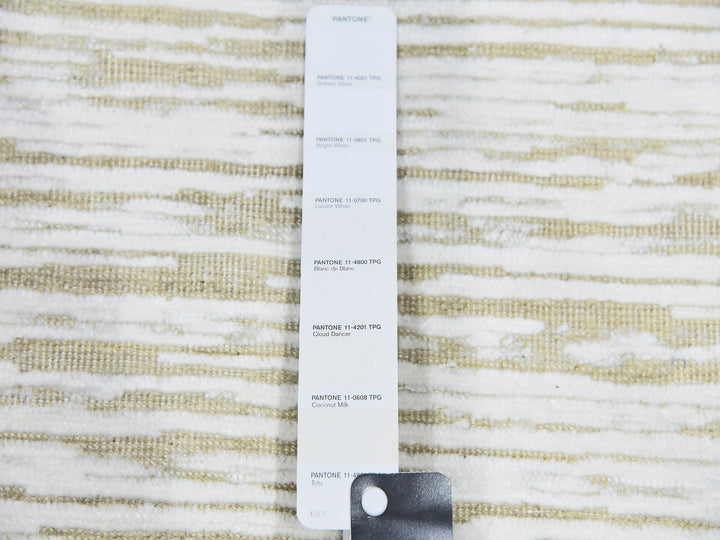 11'10" x 11'10" New Hand Knotted Ivory Wool & Silk Square Oriental Rug - MOA10275016