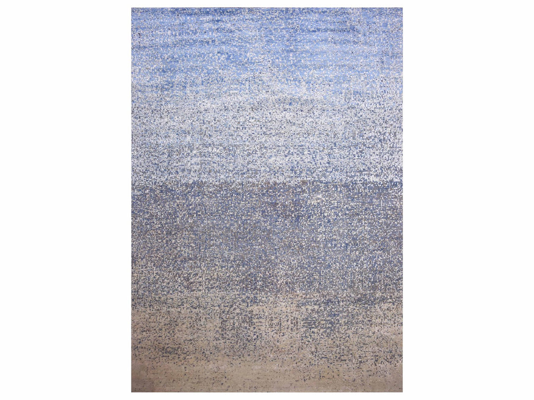 12'0" x 18'0" New Hand Knotted Blue Wool & Pure Silk Rectangle Oriental Rug - MOA10275100