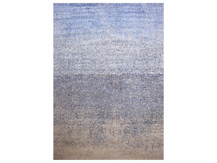 12'0" x 18'0" New Hand Knotted Blue Wool & Pure Silk Rectangle Oriental Rug - MOA10275100