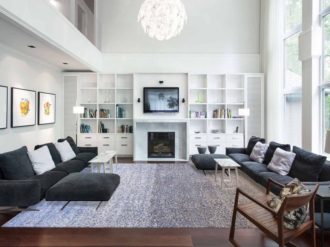 12'0" x 18'0" New Hand Knotted Blue Wool & Pure Silk Rectangle Oriental Rug - MOA10275100