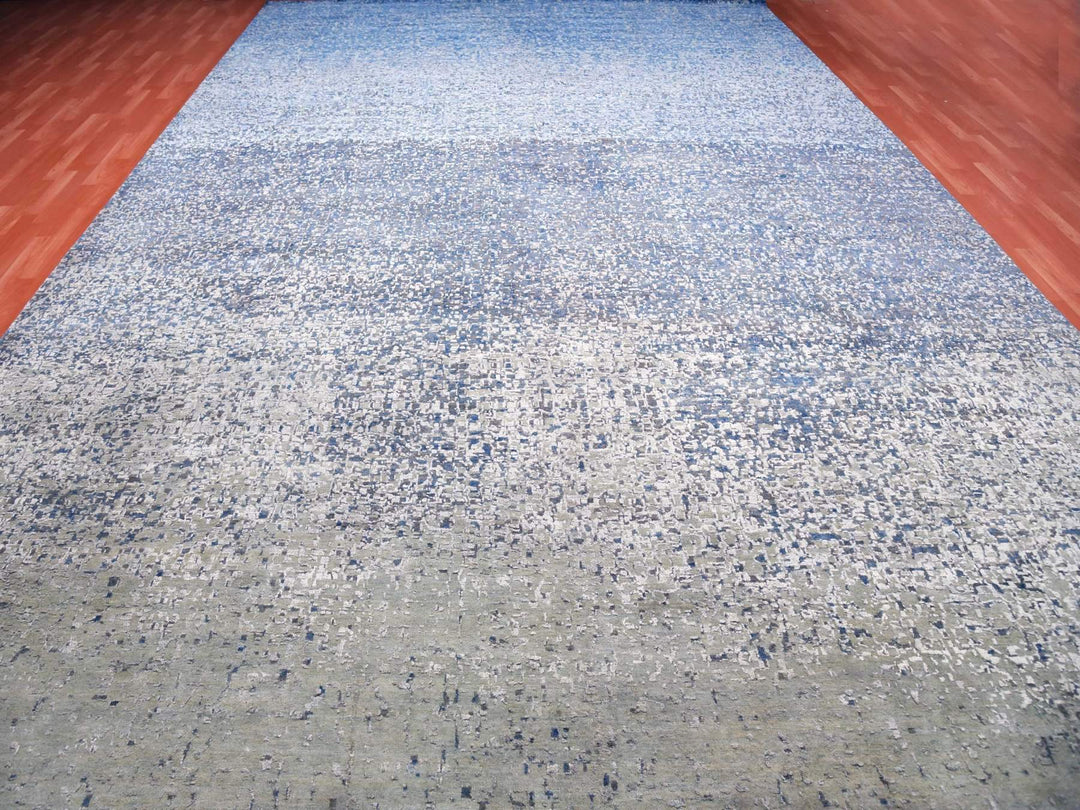 12'0" x 18'0" New Hand Knotted Blue Wool & Pure Silk Rectangle Oriental Rug - MOA10275100