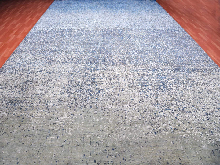 12'0" x 18'0" New Hand Knotted Blue Wool & Pure Silk Rectangle Oriental Rug - MOA10275100