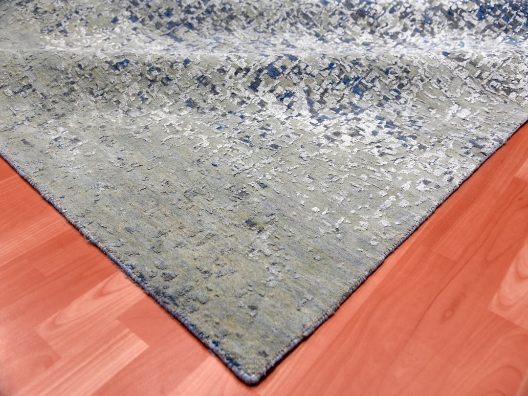 12'0" x 18'0" New Hand Knotted Blue Wool & Pure Silk Rectangle Oriental Rug - MOA10275100