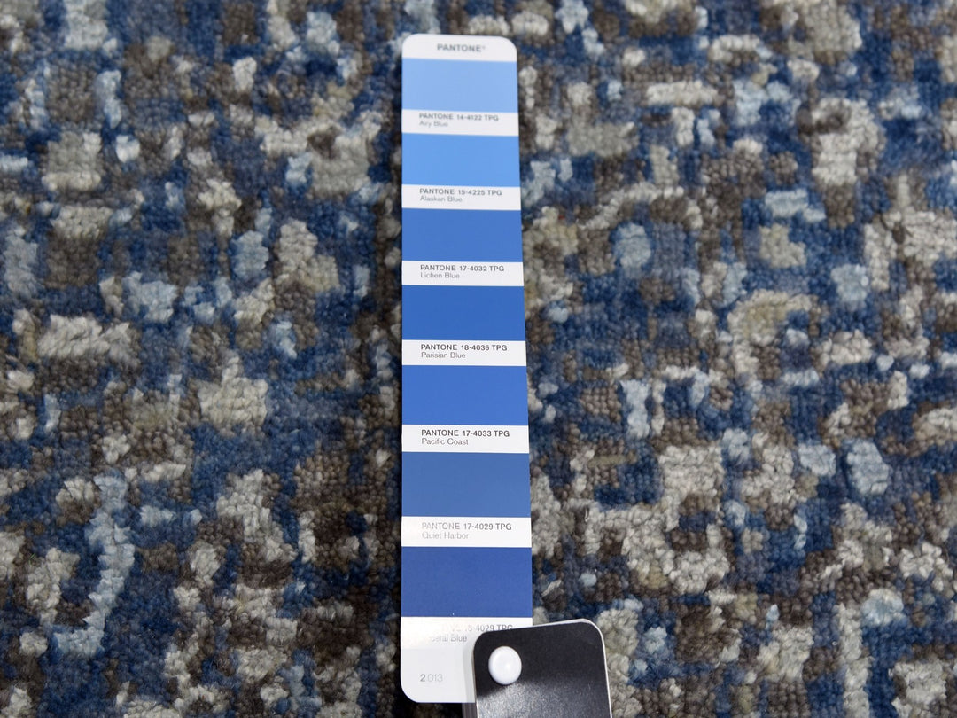 12'0" x 18'0" New Hand Knotted Blue Wool & Pure Silk Rectangle Oriental Rug - MOA10275100