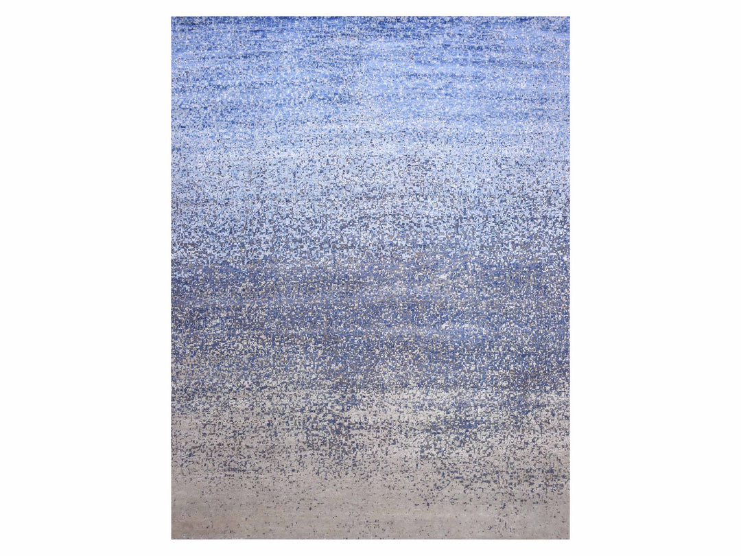 12'0" x 15'0" New Hand Knotted Blue Wool & Pure Silk Rectangle Oriental Rug - MOA10275101