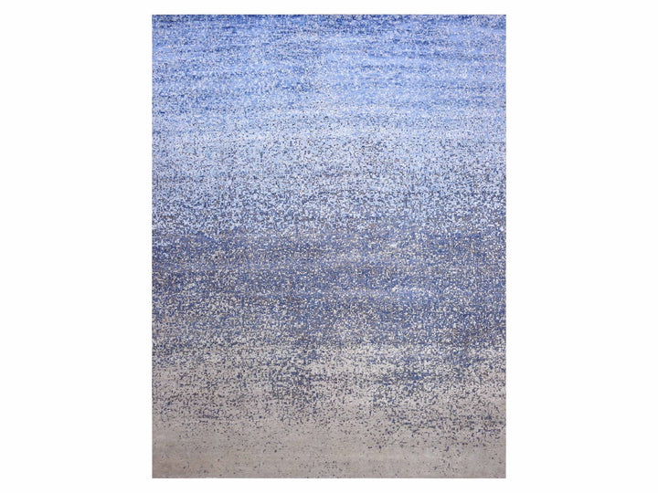 12'0" x 15'0" New Hand Knotted Blue Wool & Pure Silk Rectangle Oriental Rug - MOA10275101