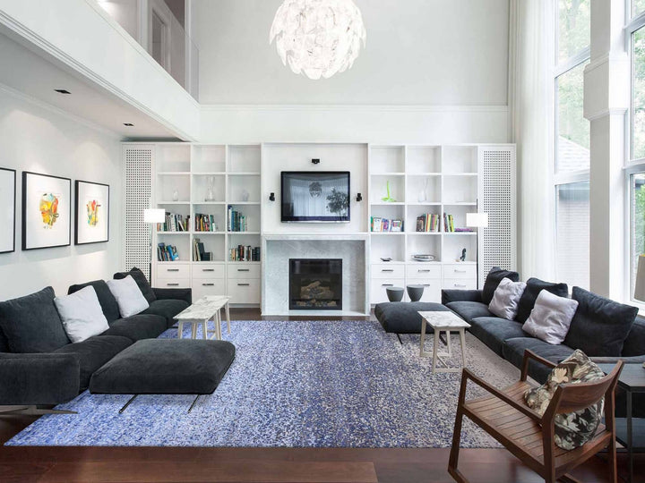 12'0" x 15'0" New Hand Knotted Blue Wool & Pure Silk Rectangle Oriental Rug - MOA10275101