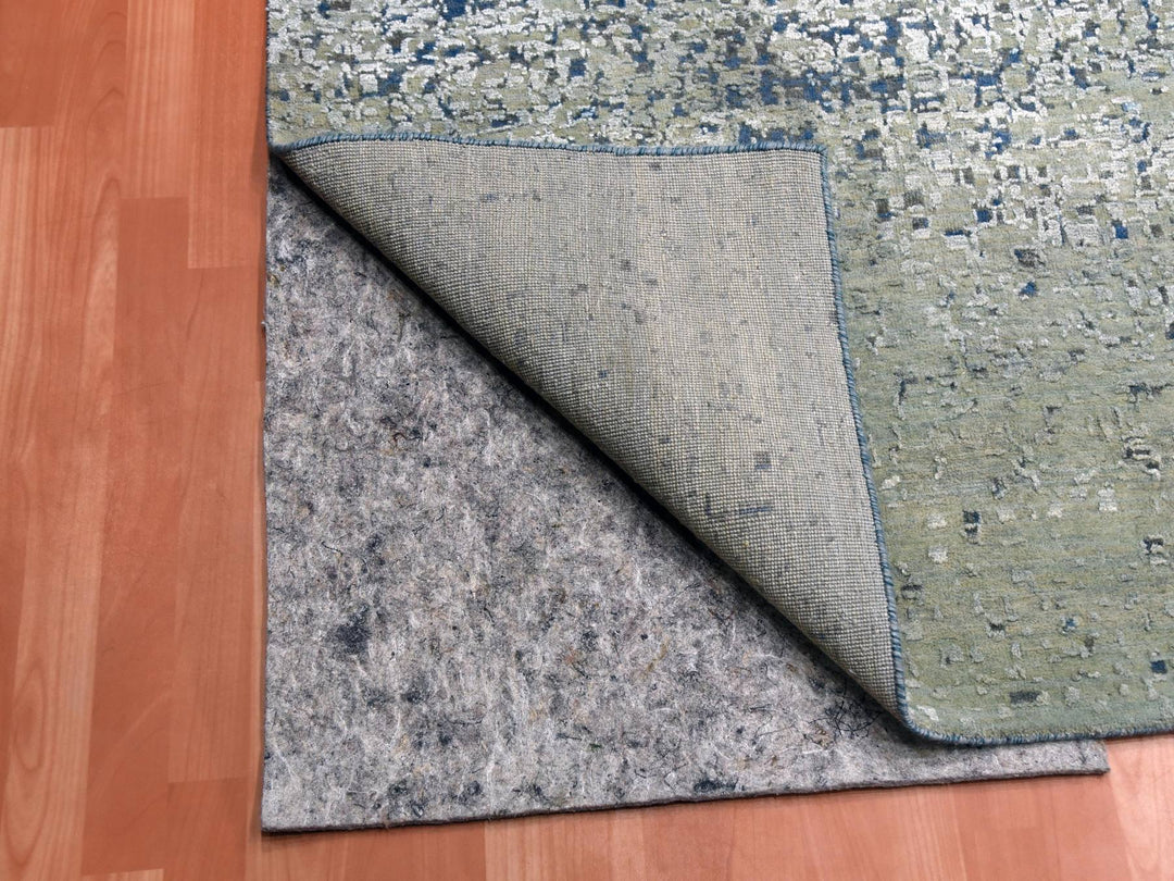 12'0" x 15'0" New Hand Knotted Blue Wool & Pure Silk Rectangle Oriental Rug - MOA10275101