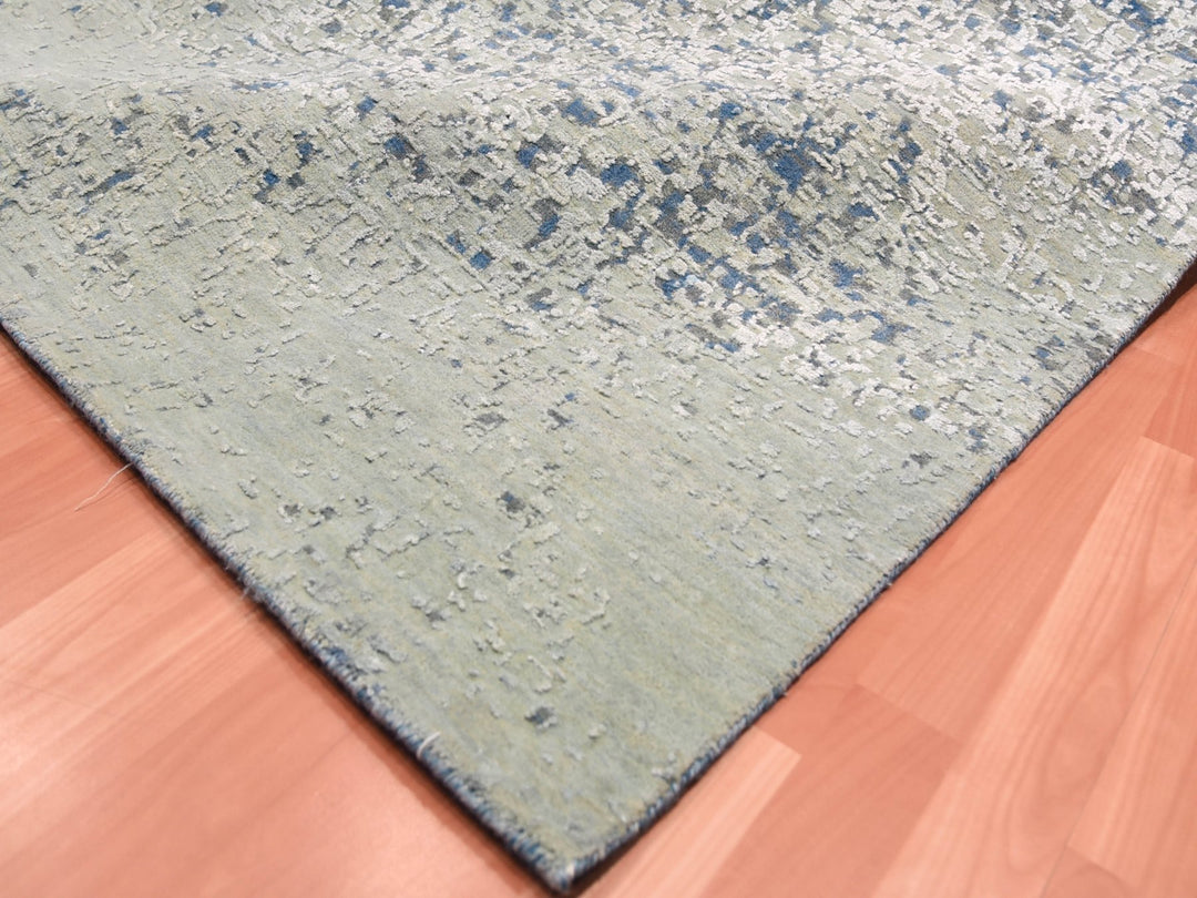 12'0" x 15'0" New Hand Knotted Blue Wool & Pure Silk Rectangle Oriental Rug - MOA10275101