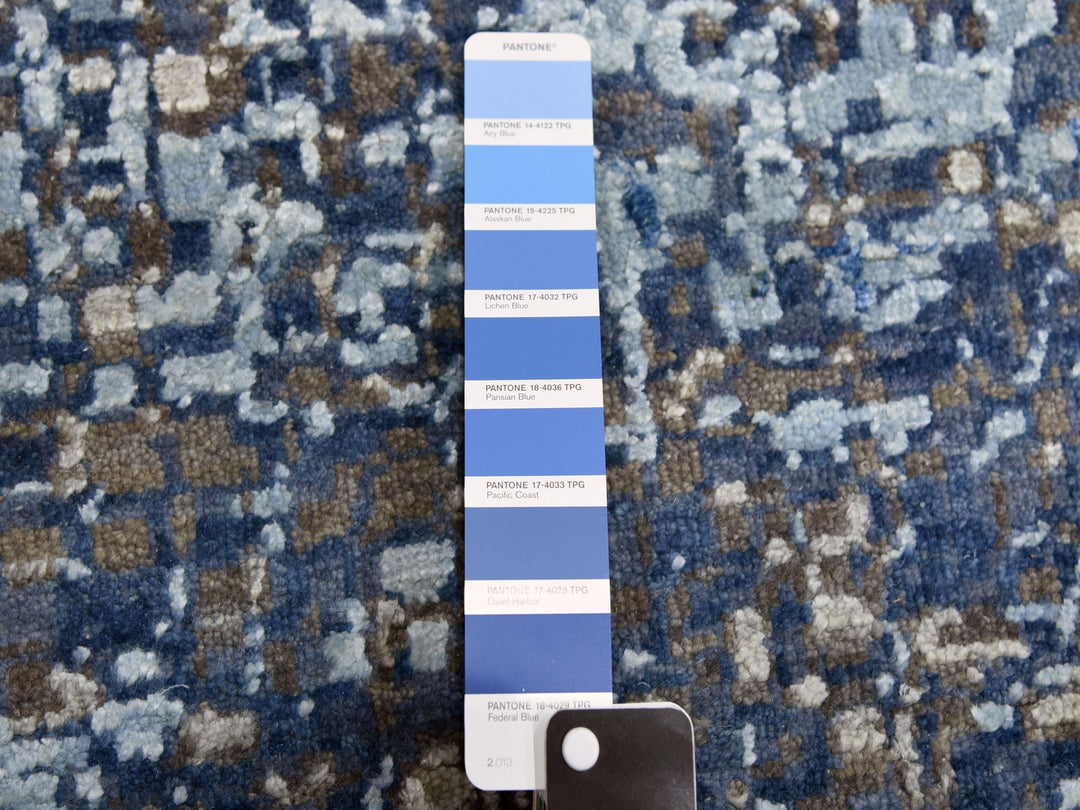 12'0" x 15'0" New Hand Knotted Blue Wool & Pure Silk Rectangle Oriental Rug - MOA10275101