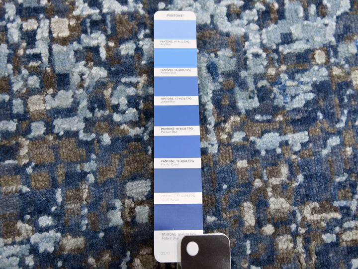 12'0" x 15'0" New Hand Knotted Blue Wool & Pure Silk Rectangle Oriental Rug - MOA10275101