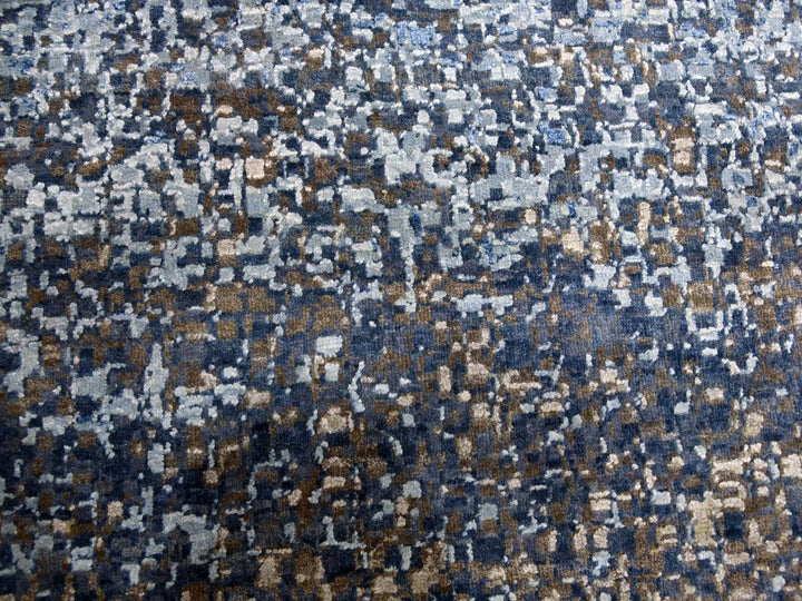 12'0" x 15'0" New Hand Knotted Blue Wool & Pure Silk Rectangle Oriental Rug - MOA10275101