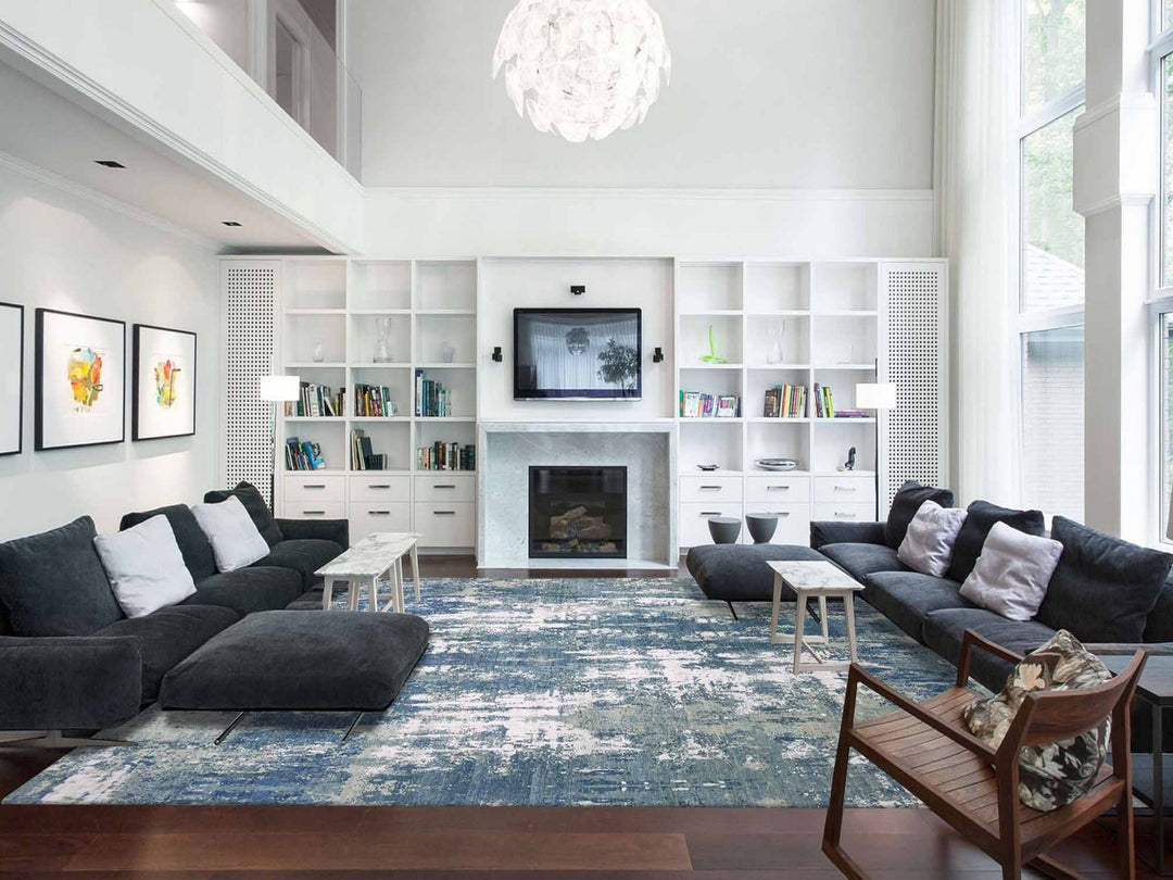 12'2" x 15'1" New Hand Knotted Blue Wool & Pure Silk Rectangle Oriental Rug - MOA10275102