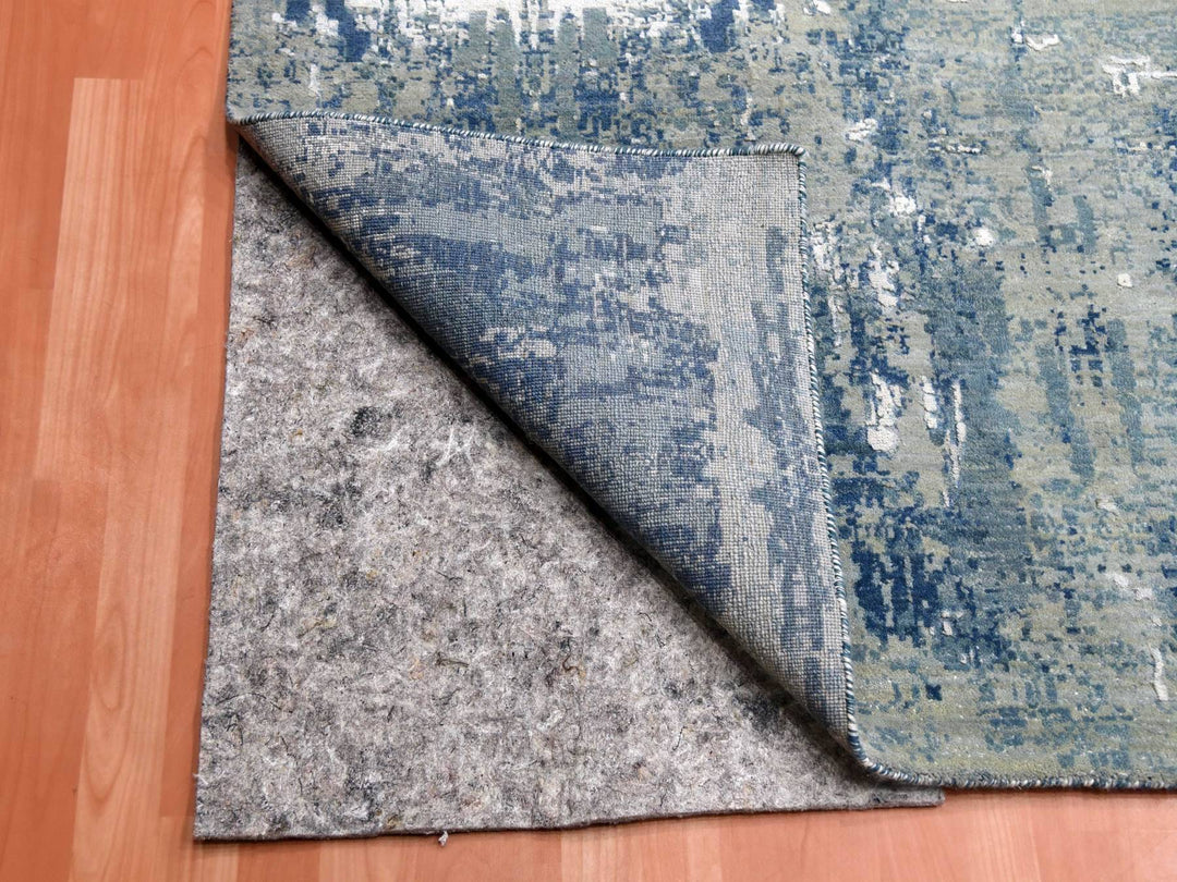 12'2" x 15'1" New Hand Knotted Blue Wool & Pure Silk Rectangle Oriental Rug - MOA10275102