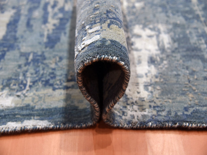 12'2" x 15'1" New Hand Knotted Blue Wool & Pure Silk Rectangle Oriental Rug - MOA10275102