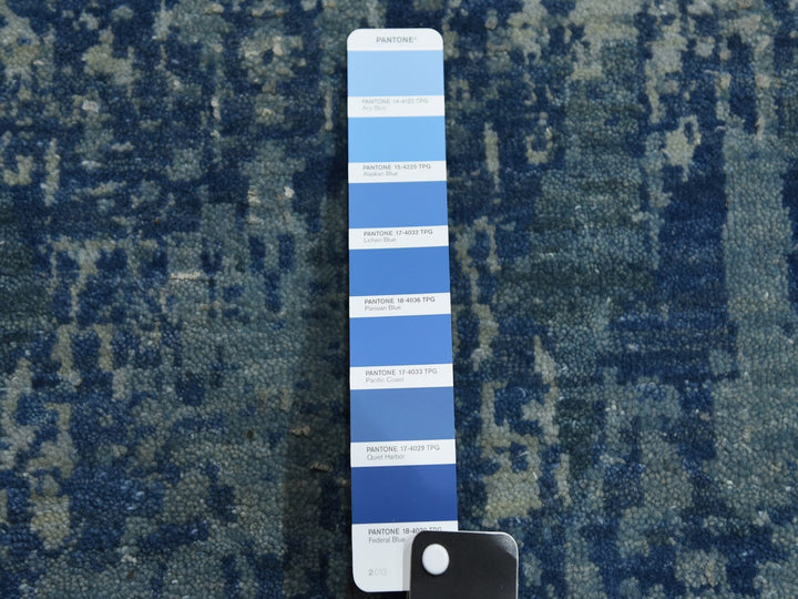 12'2" x 15'1" New Hand Knotted Blue Wool & Pure Silk Rectangle Oriental Rug - MOA10275102