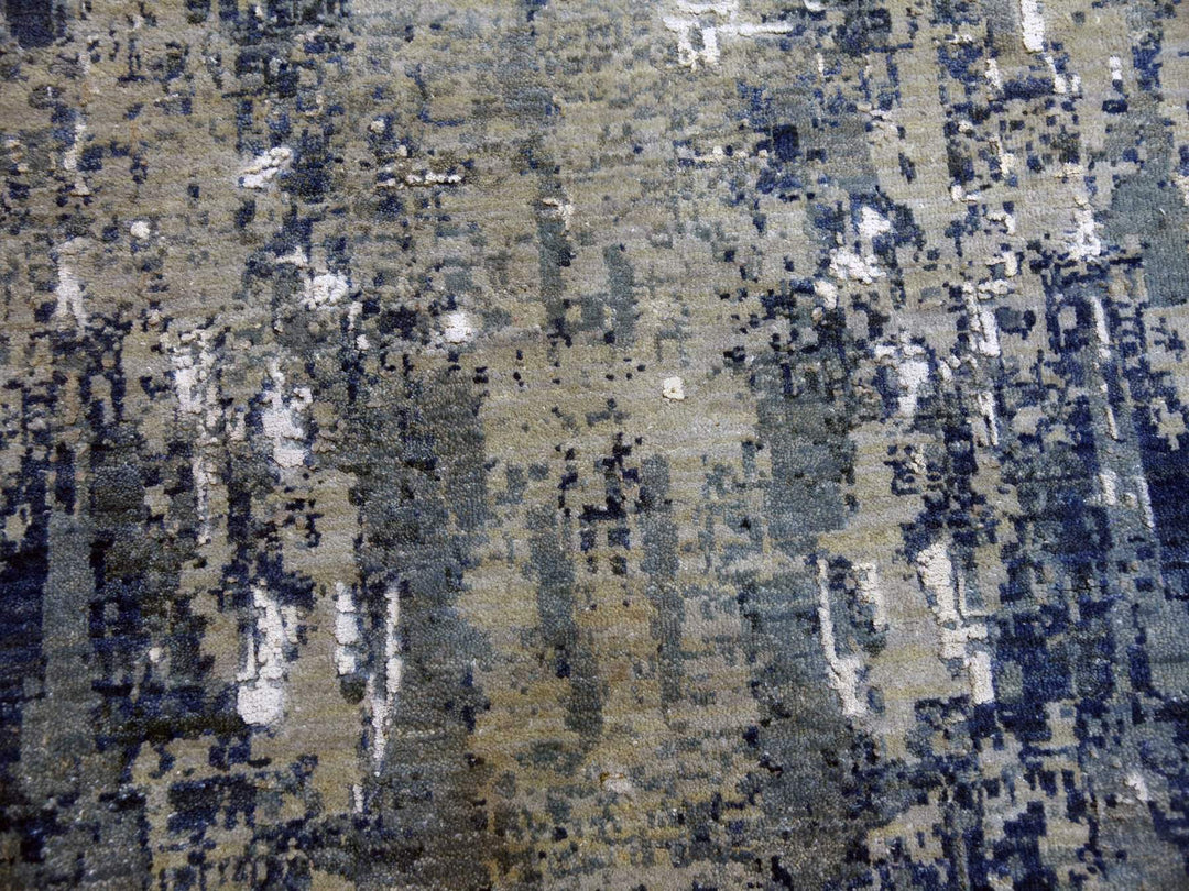 12'2" x 15'1" New Hand Knotted Blue Wool & Pure Silk Rectangle Oriental Rug - MOA10275102