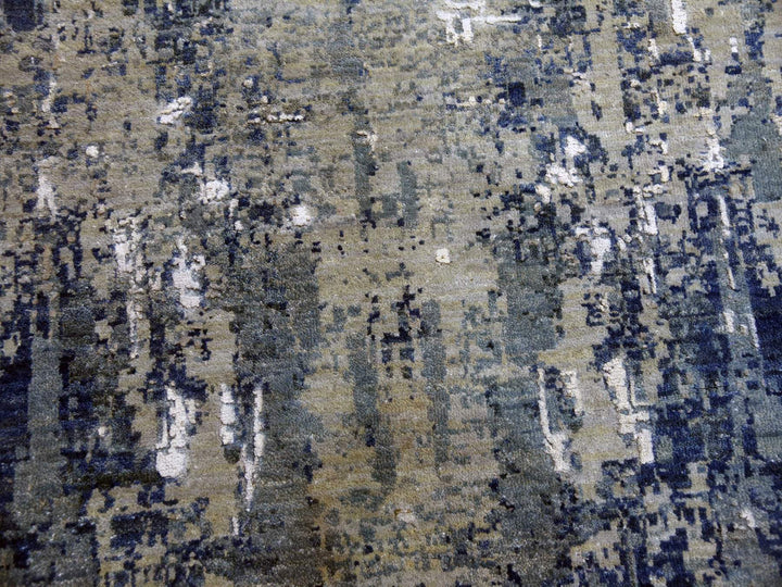 12'2" x 15'1" New Hand Knotted Blue Wool & Pure Silk Rectangle Oriental Rug - MOA10275102