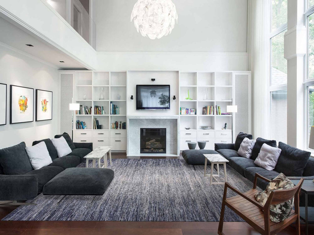 12'0" x 15'0" New Hand Knotted Blue Wool & Pure Silk Rectangle Oriental Rug - MOA10275103