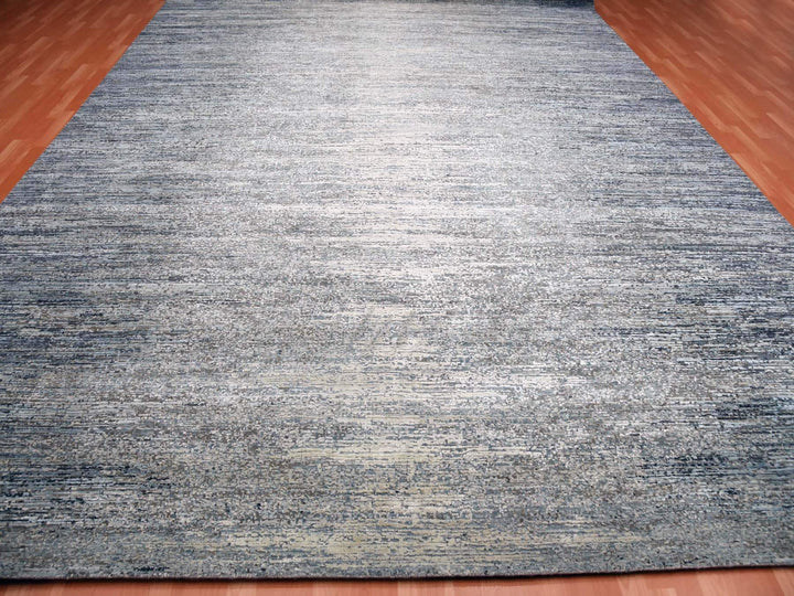 12'0" x 15'0" New Hand Knotted Blue Wool & Pure Silk Rectangle Oriental Rug - MOA10275103