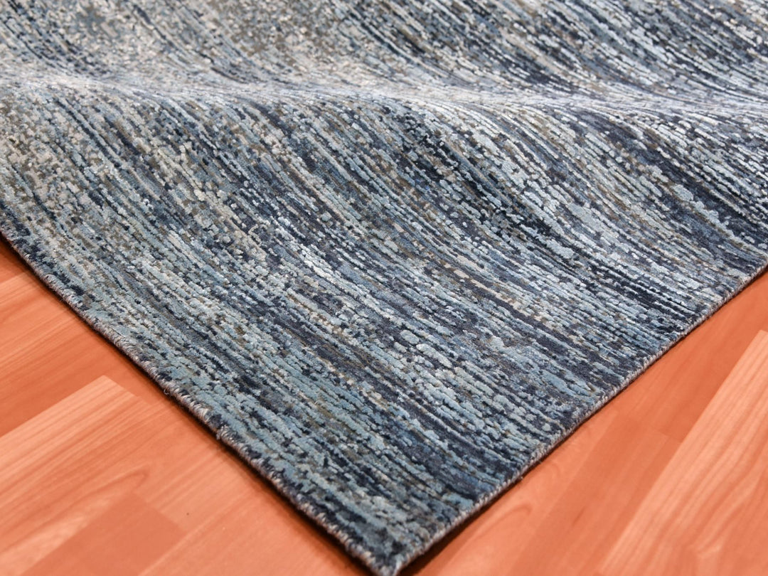 12'0" x 15'0" New Hand Knotted Blue Wool & Pure Silk Rectangle Oriental Rug - MOA10275103