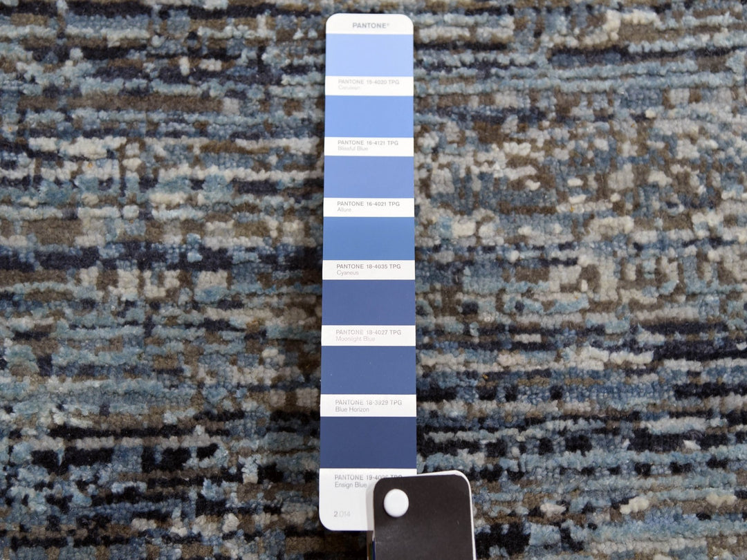 12'0" x 15'0" New Hand Knotted Blue Wool & Pure Silk Rectangle Oriental Rug - MOA10275103