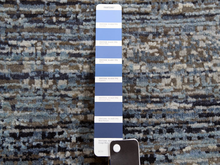 12'0" x 15'0" New Hand Knotted Blue Wool & Pure Silk Rectangle Oriental Rug - MOA10275103