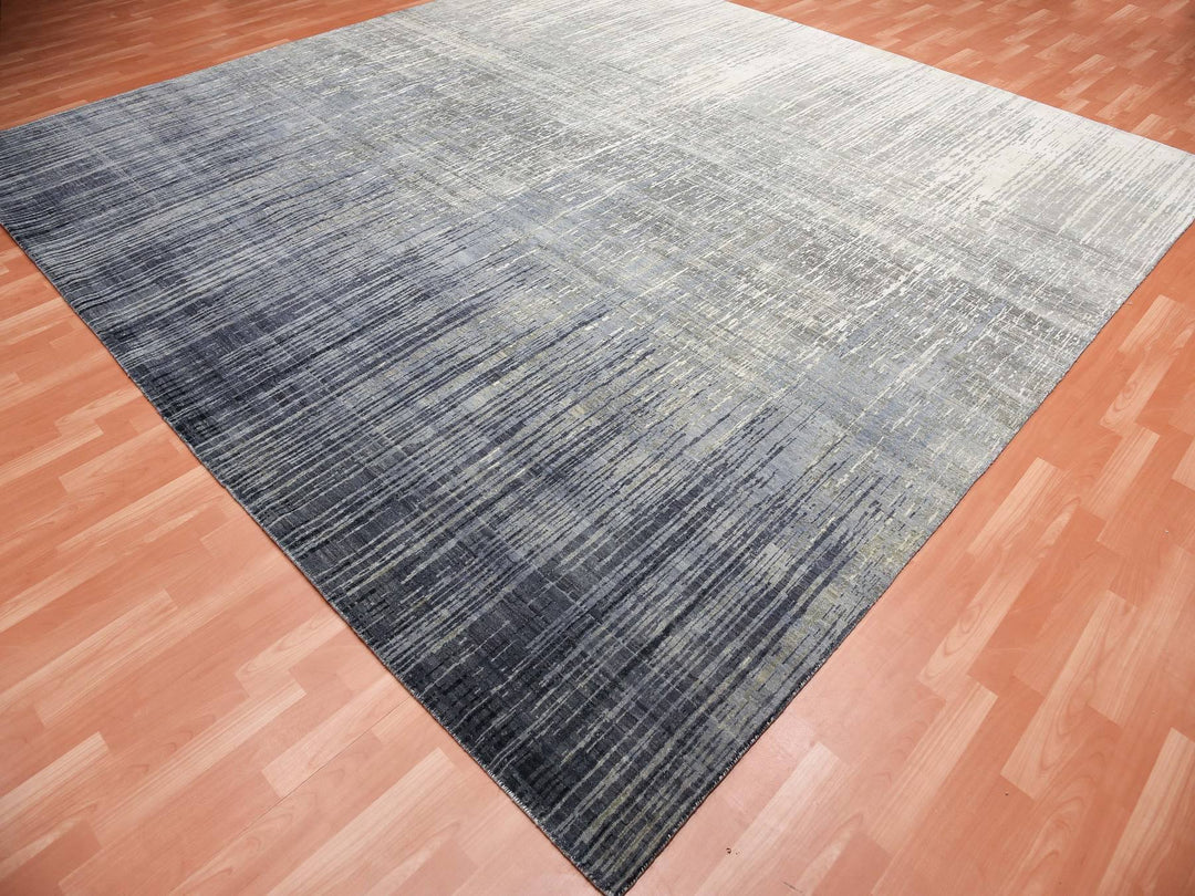 12'1" x 12'2" New Hand Knotted Grey Wool Square Oriental Rug - MOA10275118