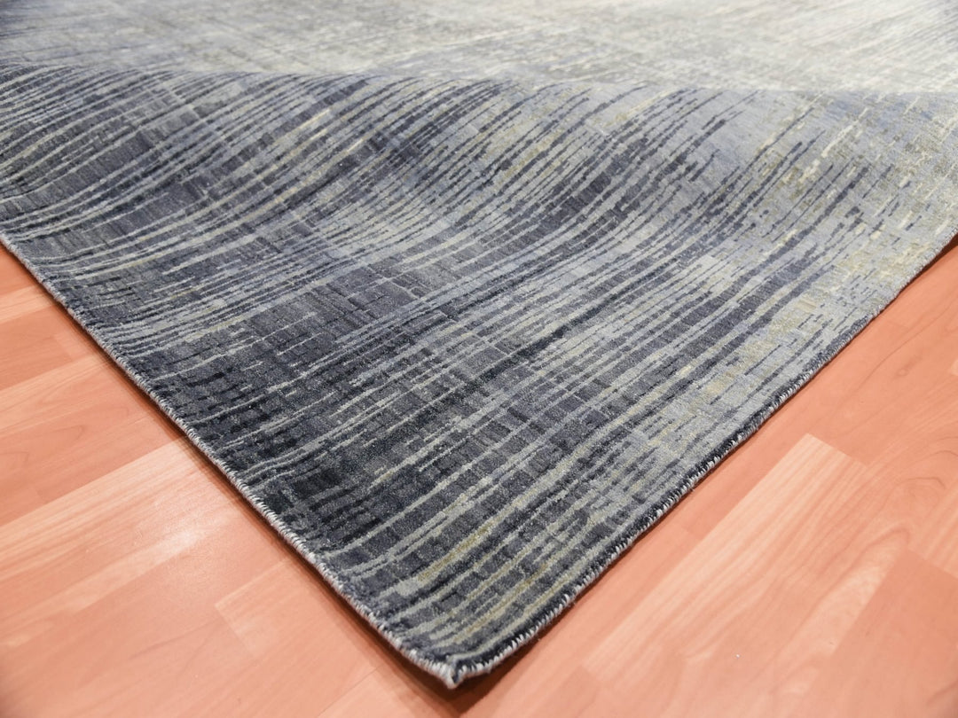 12'1" x 12'2" New Hand Knotted Grey Wool Square Oriental Rug - MOA10275118